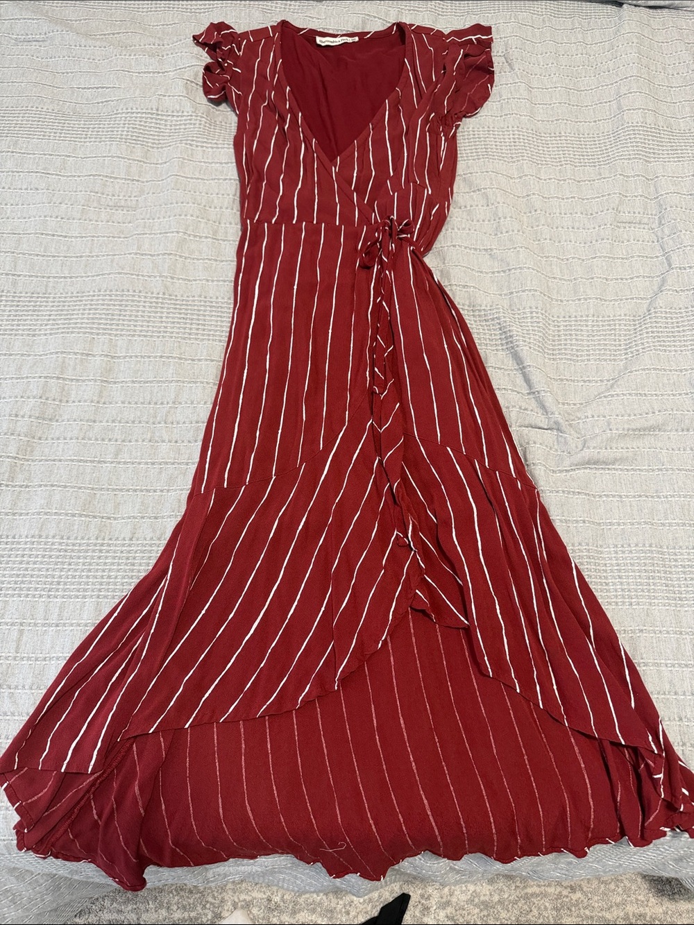 Abercrombie & Fitch Burgundy and White Striped Wrap High-Low Maxi Dress